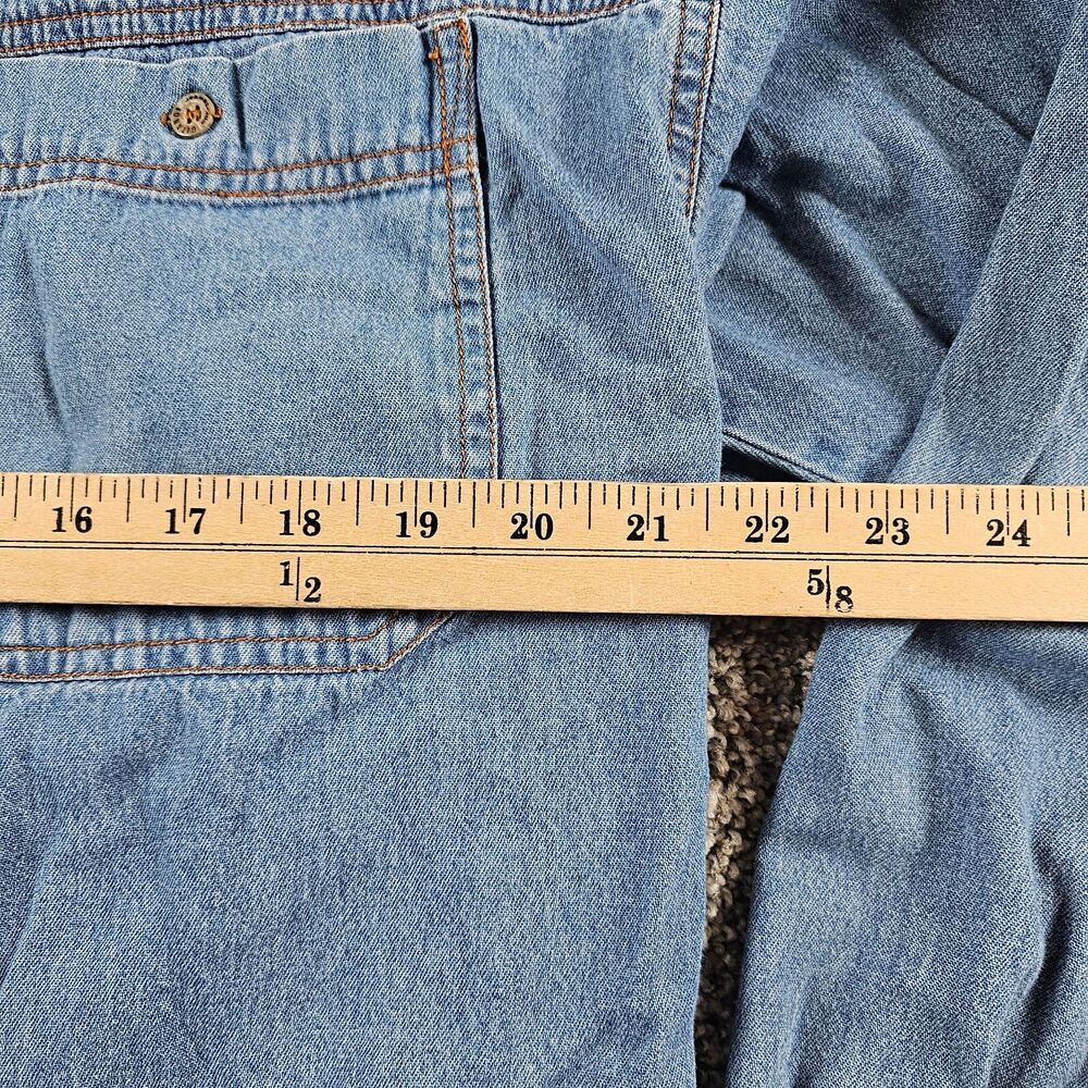 Vintage Gitano Shirt Mens Medium Blue Chambray Buttoned Hooded 80s 90s Western - Picture 7 of 10